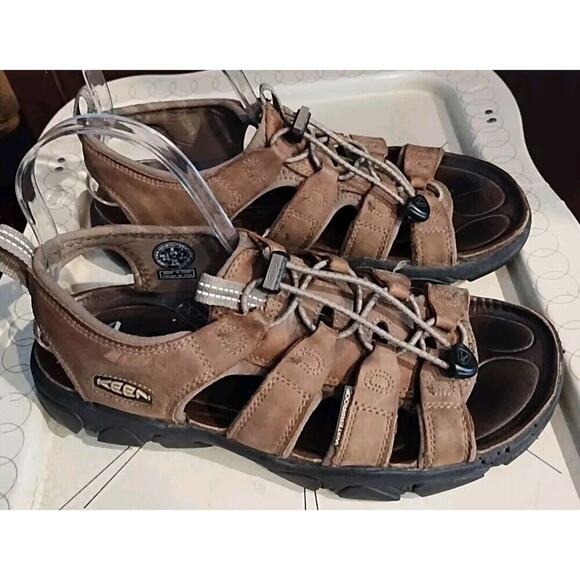 Keen Mens River Sandals Mens 8 M Brown Leather Fabric Cinch Washable Waterproof - Picture 1 of 6